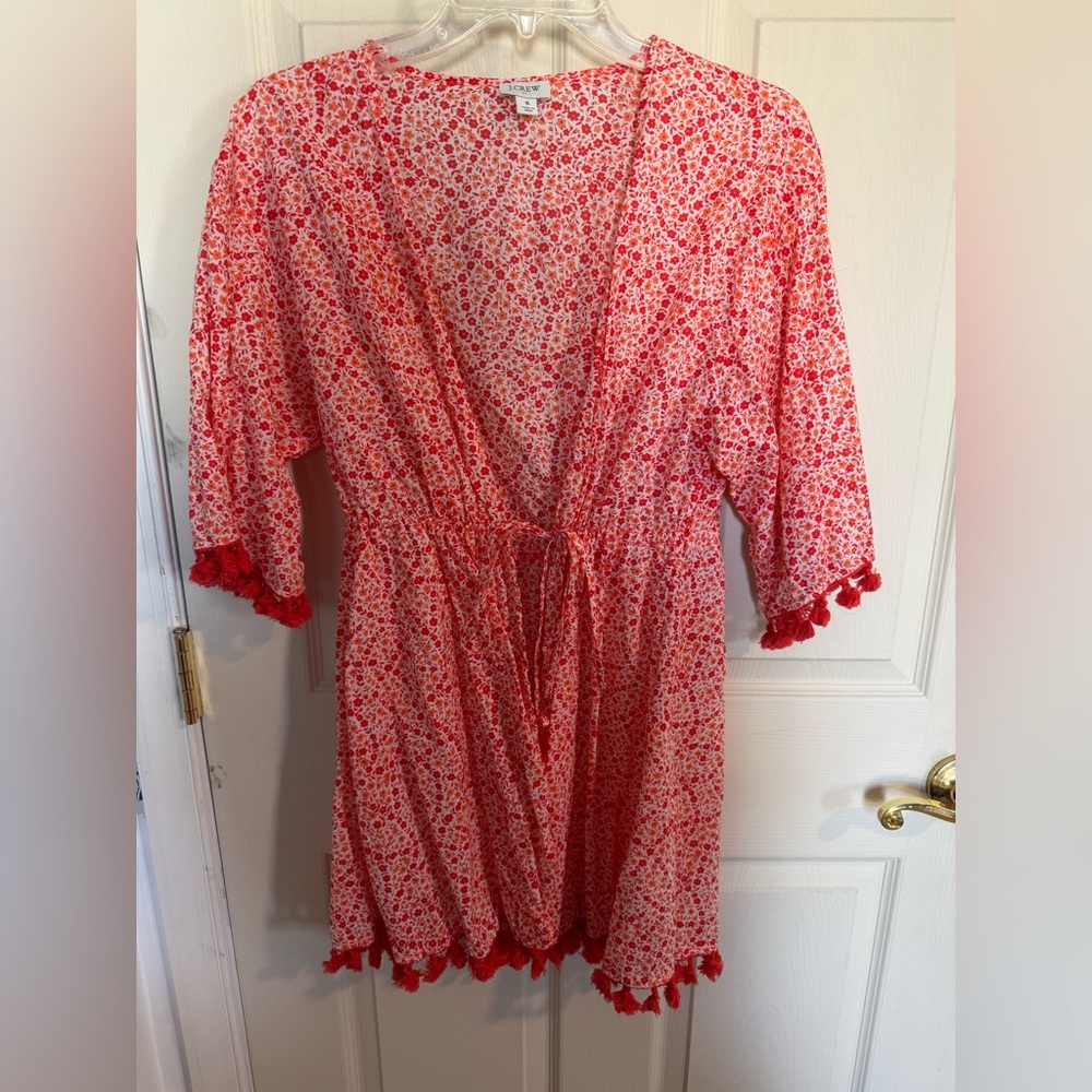 J. Crew floral print cover-up dress featuring a tassel-trimmed hem Small - Picture 3 of 6